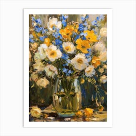 Blue And Yellow Flowers In A Vase Art Print