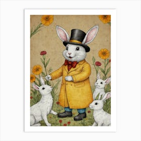 Rabbits And Flowers Art Print