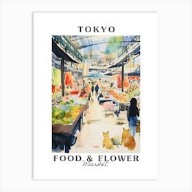 Food Market With Cats In Tokyo 1 Poster Art Print