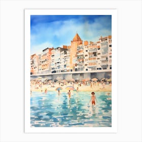 Swimming In Santander Spain Watercolour Art Print