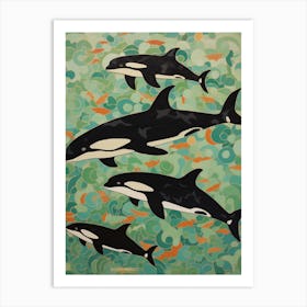 Matisse Style Orca Whales 2 Art Print
