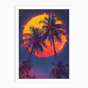 Full Moon Over Palm Trees Art Print