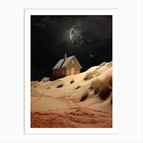 Cosmic cabin on the desert dunes under a cosmic night sky 1 Art Print