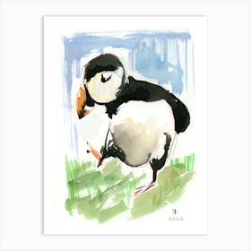 Puffin bird watercolor painting animal nature kids children kitchen illustration Art Print