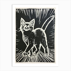 Laperm Cat Linocut Blockprint 5 Art Print