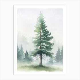 Redwood Tree Atmospheric Watercolour Painting 1 Art Print