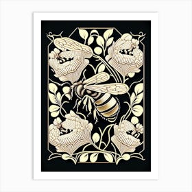 Wax Bees Black William Morris Style Art Print