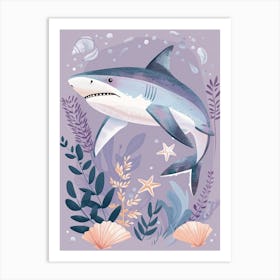 Purple Tiger Shark Illustration 1 Art Print