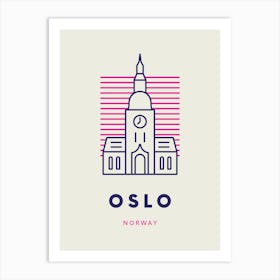 Navy And Pink Minimalistic Line Art Oslo Art Print