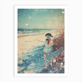 Snowmen On The Beach Retro Photo 2 Art Print