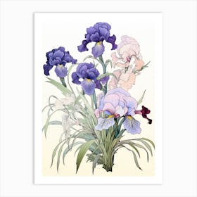Great Wave With Iris Flower Drawing In The Style Of Ukiyo E 2 Art Print