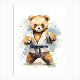 Martial Arts Teddy Bear Painting Watercolour 2 Art Print