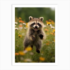 Cute Funny Honduran Raccoon Running On A Field Wild 2 Art Print