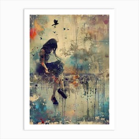 Girl Sitting On A Rock Art Print