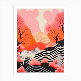 Zebra Linocut Inspired At Sunrise 2 Art Print