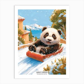 Giant Panda Cub Sledding Down A Snowy Hill Poster 3 Art Print