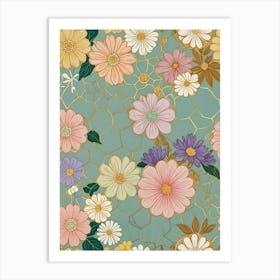 Floral Pastel Honeycomb Art Print