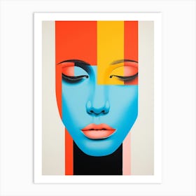 Geometric Red Blue Yellow Face Art Print