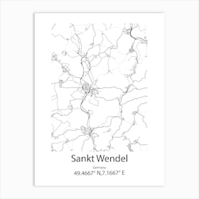 Sankt Wendel,Germany Minimalist Map Art Print