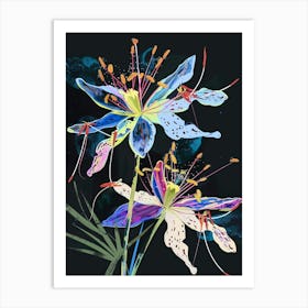 Neon Flowers On Black Love In A Mist Nigella 6 Art Print