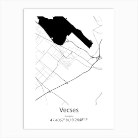 Vecses,Hungary Minimalist Map Art Print