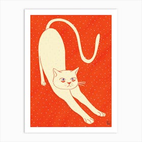 White Cat On Red Background Art Print