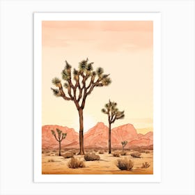  Minimalist Joshua Trees At Dawn In Desert Line Art 5 Art Print
