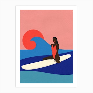 Girl On A Surfboard Art Print