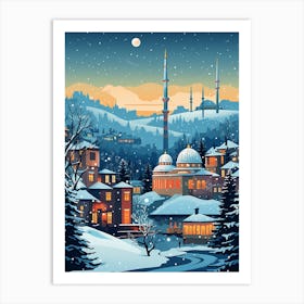 Winter Travel Night Illustration Istanbul Turkey 1 Art Print