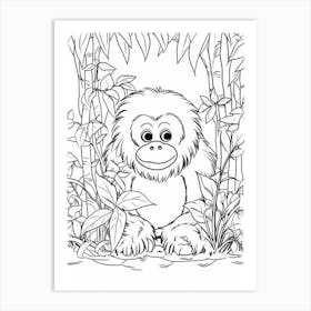 Line Art Jungle Animal Bornean Orangutan 3 Art Print