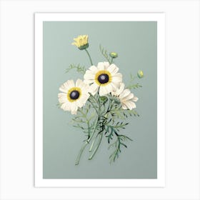 Vintage Chrysanthemum Botanical Art on Mint Green n.0966 Art Print