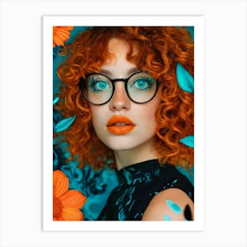 Girl With Glasses And Flowers Art Print