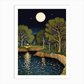 William Morris Moonlight Over The Lake 1 Art Print