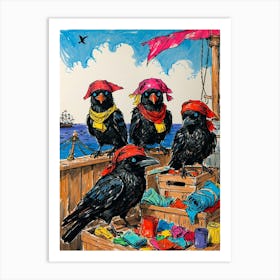 Crows On A Boat Art Print