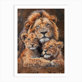 African Lion Family Bonding Acrylic Painting 2 Art Print