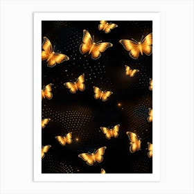 Golden Butterflies On Black Background 2 Art Print