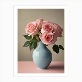 A Vase Of Pink Roses 16 Art Print