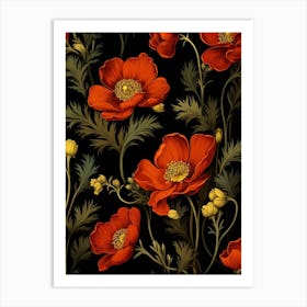 Winter Aconite 3 William Morris Style Winter Florals Art Print