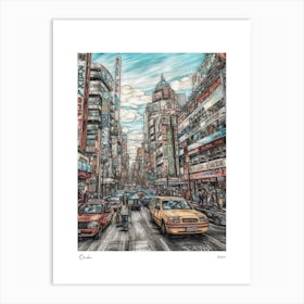 Osaka Japan Drawing Pencil Style 2 Travel Poster Art Print