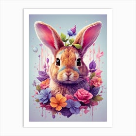 Bunny With Flowers Art Print