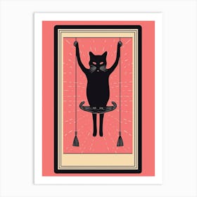 The Hanged Man Tarot Card, Black Cat In Pink 1 Art Print