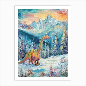 Colourful Dinosaur In A Snowy Landscape 1 Art Print