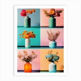 Collage, Colorful Flowers, Vases 1 Art Print