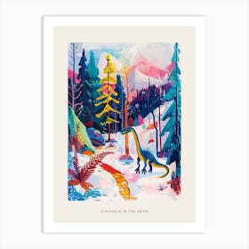 Colourful Dinosaur In A Snowy Landscape 2 Poster Art Print