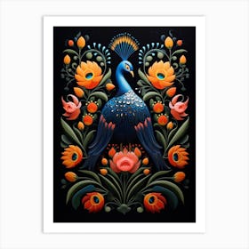 Folk Bird Illustration Peacock 2 Art Print