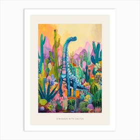 Colourful Dinosaur With Cactus & Succulent Painting 1 Poster Art Print