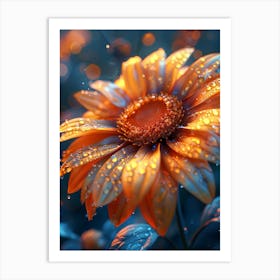 Orange Flower With Water Droplets Art Print