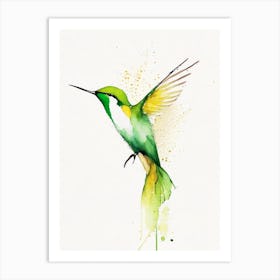 Green Breasted Mango Hummingbird Minimalist Watercolour Art Print