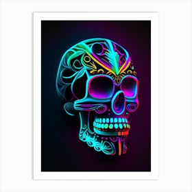 Skull With Neon Accents 1 Mexican Art Print