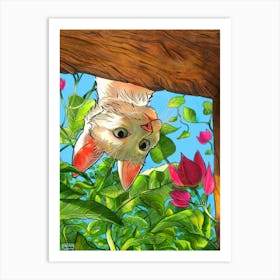 cat peeking out of a window Art Print